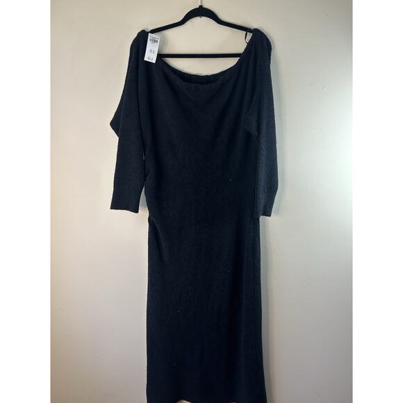 Abercrombie & Fitch Boucle Off The Shoulder Black Maxi Dress Sweater XLP Petite - Picture 3 of 11